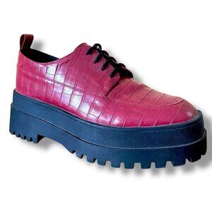London Rebel Womens Creeper Loafer Sz UK 7 US 9 Red Platform Chunky Lugg Sole